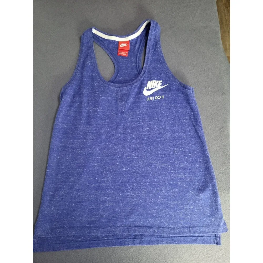 NIKE Women's Small Workout Tank Top Racerback Heathered Blue Gym Athletic Swoosh - Picture 2 of 9